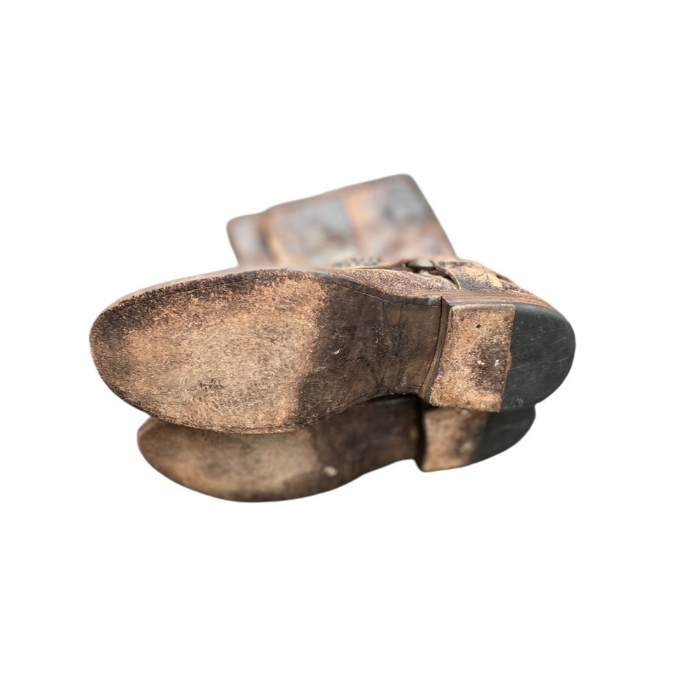 Frye Brown‎ Combat Moto Boots Distressed Leather - Picture 7 of 10